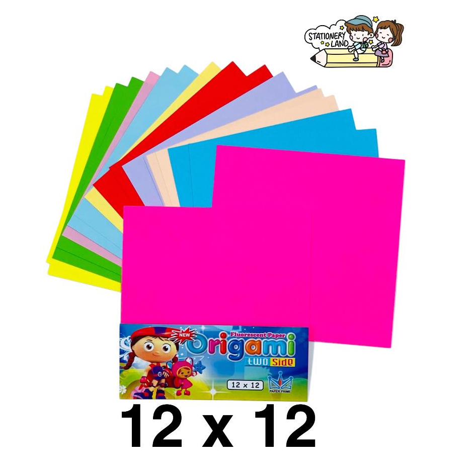 

( StaLand ) KERTAS LIPAT PAPER PRIME 2 SISI 12 X 12/Origami Warna Fluorescend Bolak Balik 2 Sisi 12x12 cm