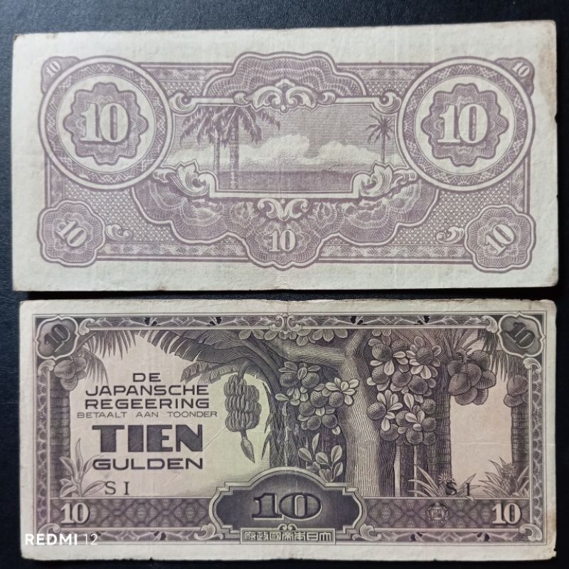 uang kertas kuno 10 gulden regeering tahun 1942 bekas asli