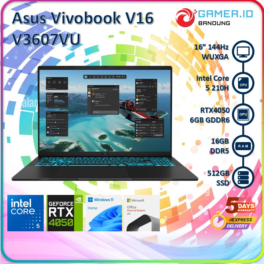 ASUS VIVOBOOK V16 V3607VU CORE 5 210H RTX4050 16GB 512GB 16" WUXGA IPS 144HZ