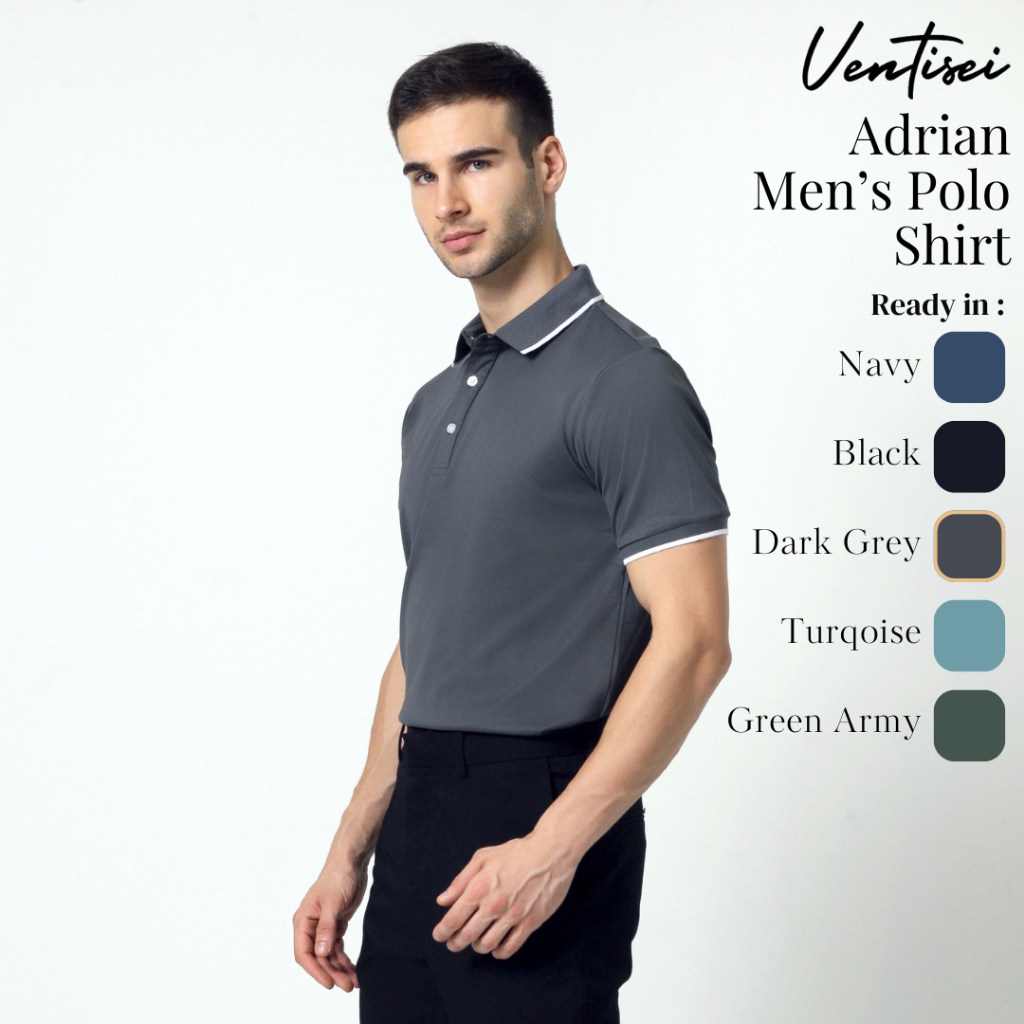 Ventisei Adrian Polo Shirt Grey / Kaos Polo Pria Abu / Kaos Polo Nylon Spandex Grey Gray Abu-Abu