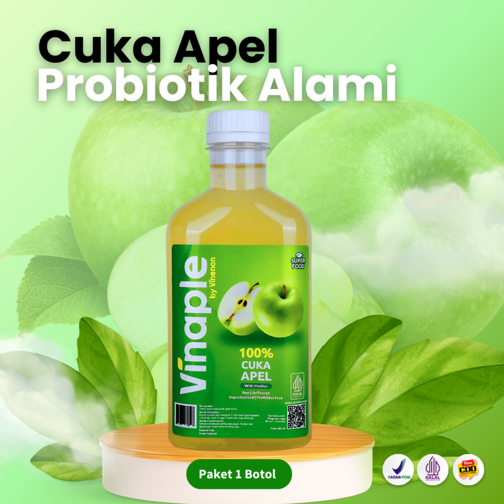 

VINAPLE Cuka Apel 1 Botol 300ml - Apple Cider Vinegar - solusi tubuh sehat 100% Alami