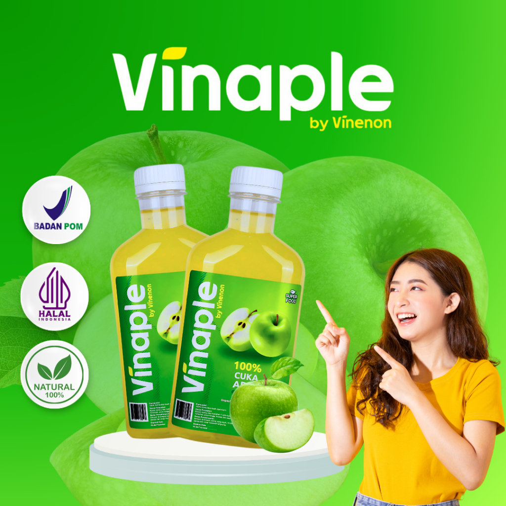 

VINAPLE Cuka Apel 1 Botol 300ml - Apple Cider Vinegar - solusi tubuh sehat 100% Alami 2 Botol