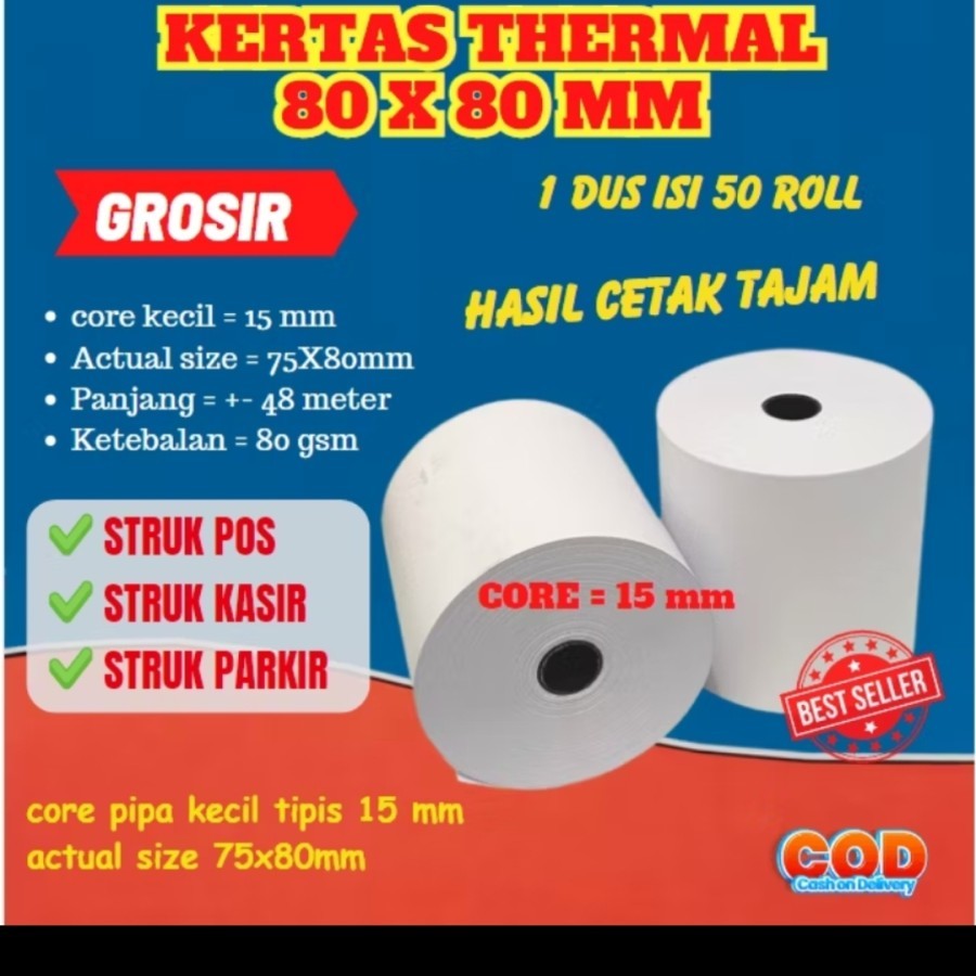 

Kerthas Thermal Putih Awet Kuat Tebal 80x80MM Harga Per Roll Panjang 48CM Hasil Cetak Tajam Kertas Struk Kasir Termal Kertas Print Struk Belanja Kertas Print Nota Pembelanjaan Kertas Cetak Struk Kasir Kertas Thermal Murah Cafe Restoran Rumah Makan Hotel