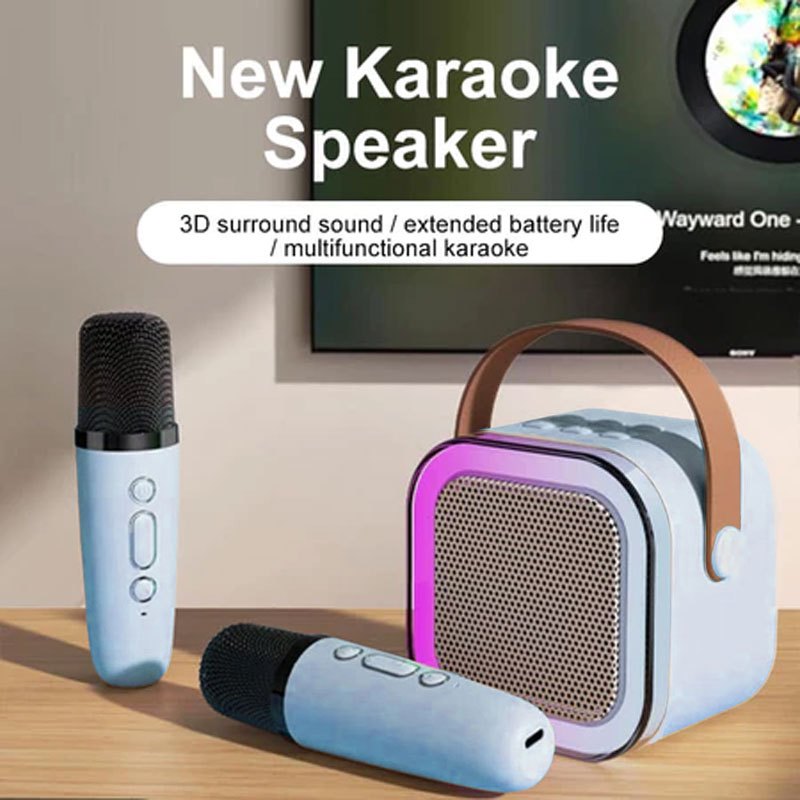 Hot Deals Cod Speaker Karaoke Mini Speaker Bluetooth Karaoke Salon Karaoke 2 Mic Set Portable