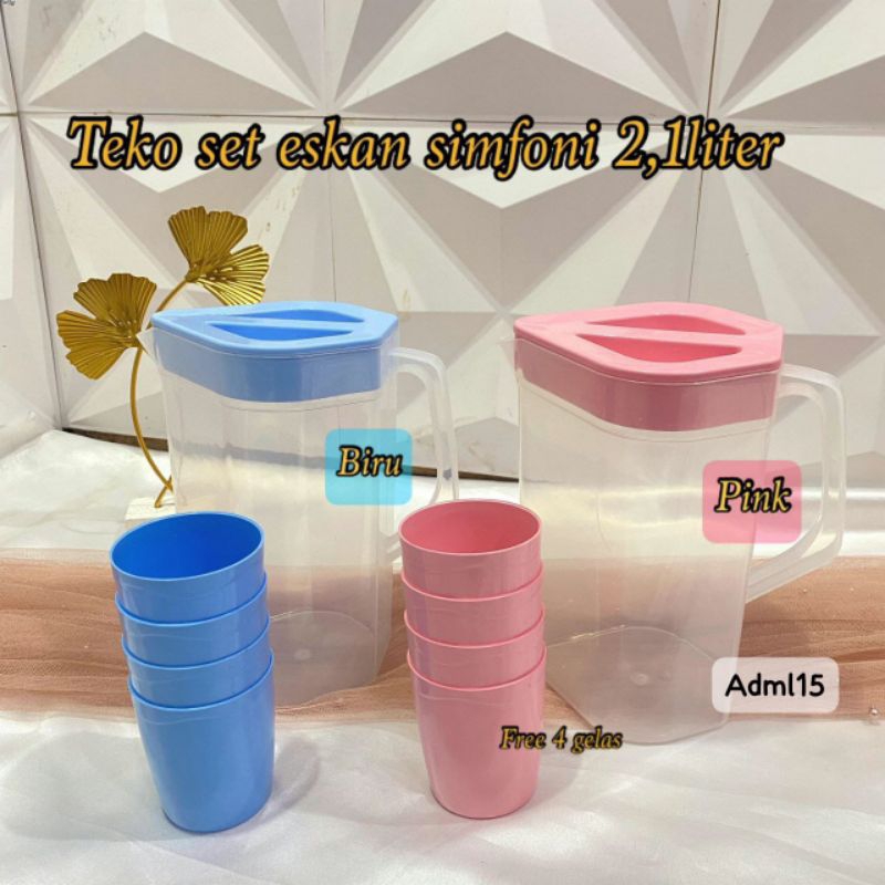 teko set gelas teko eskan 1 teko 2.1liter dan 4 gelas plastik