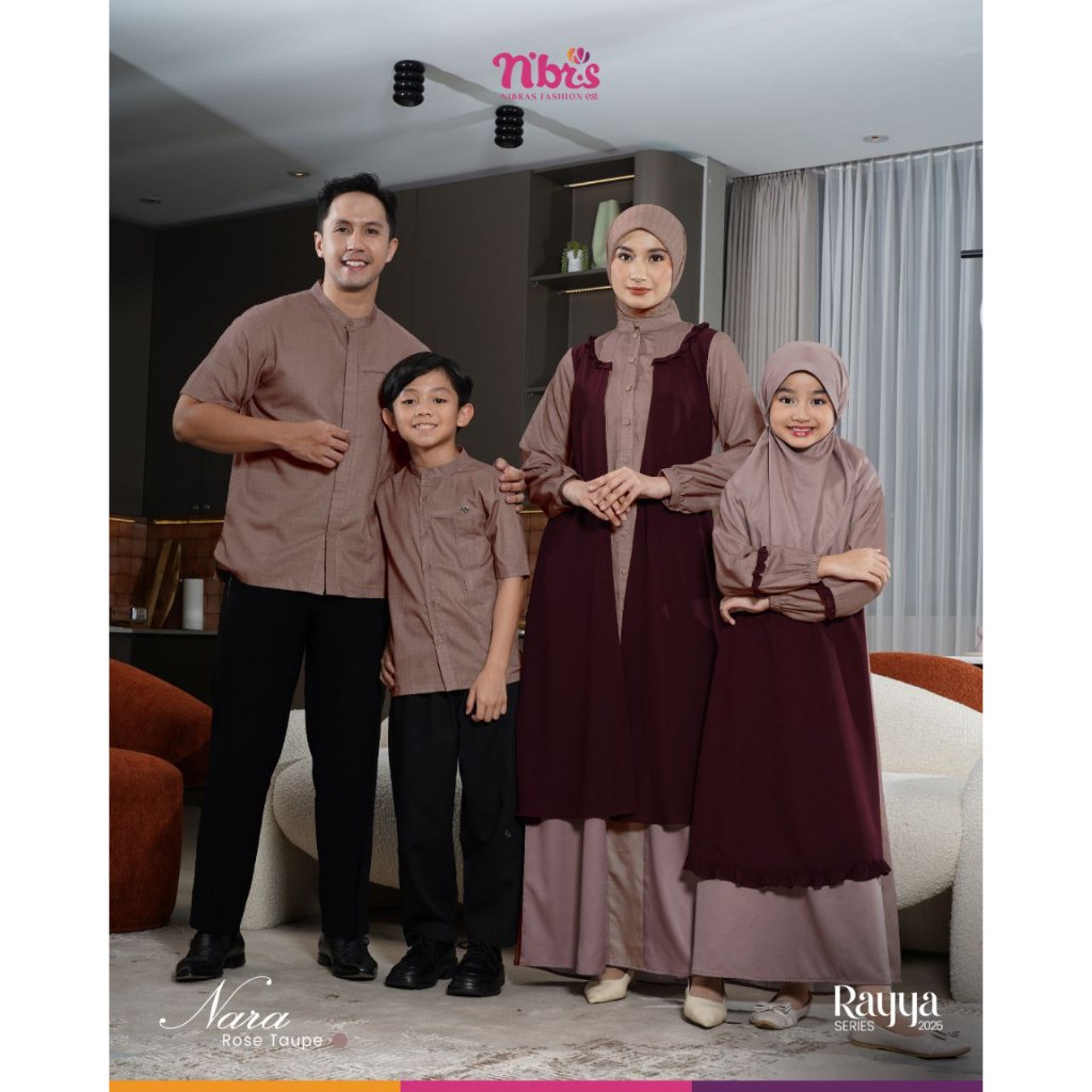 Nibras Rayya Series 2025 Nara Rose Taupe Sarimbit Keluarga Set Baju Couple lebaran Seragaman