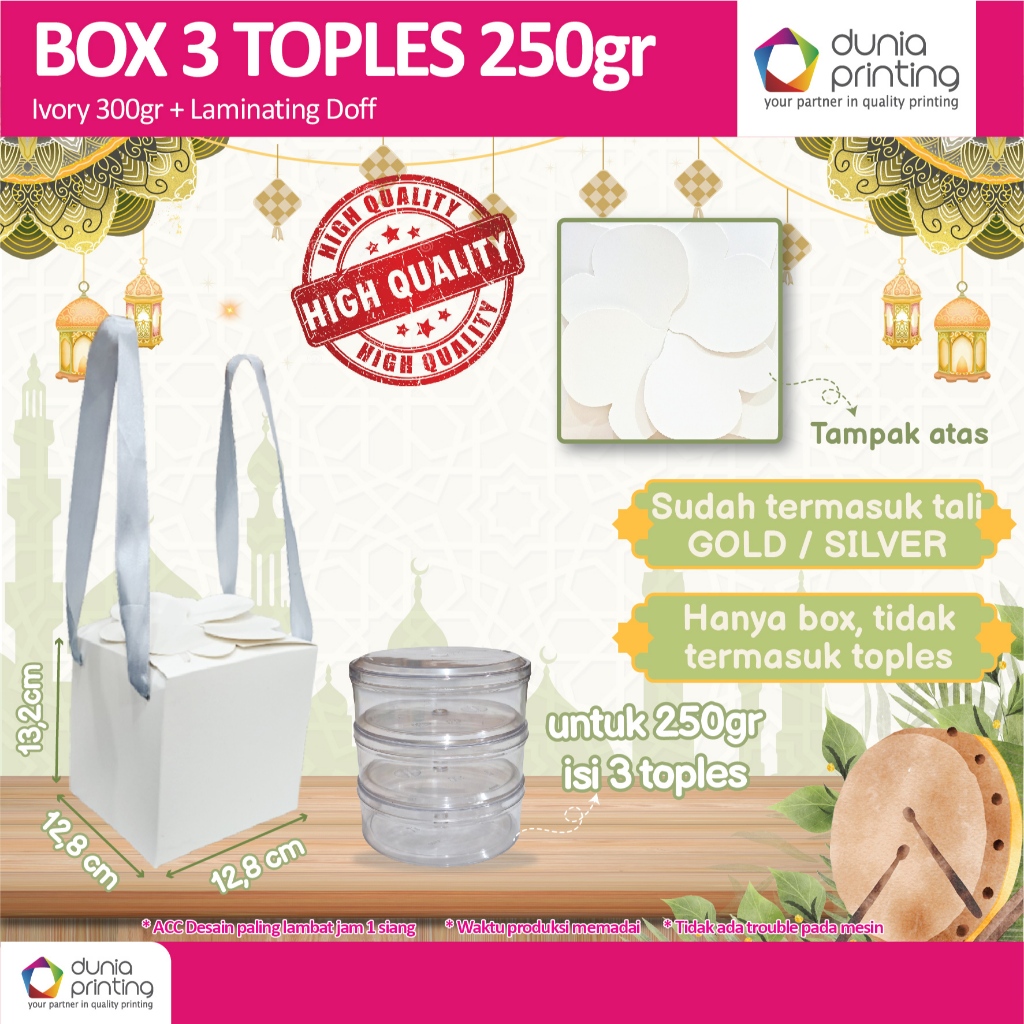BOX Toples kue 250gr - isi 3 toples 250gr - Kotak Kue Kering Parcel