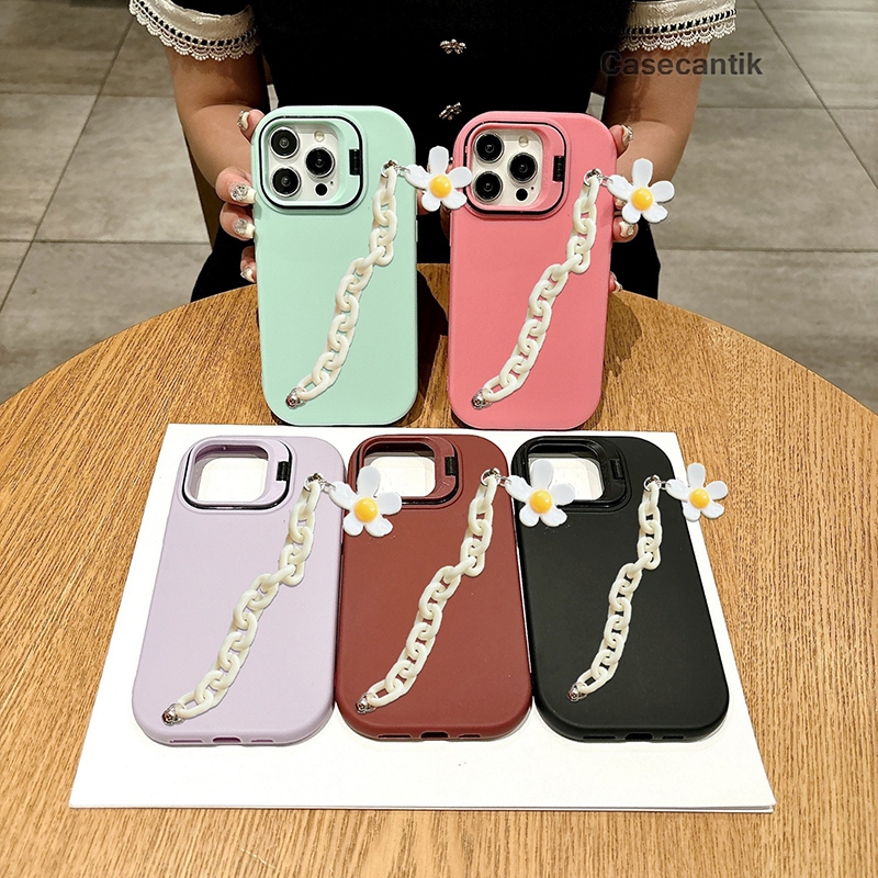 SOFTCASE FOR IPHONE 13 14 15 PLUS PRO PROMAX MACARON STAND GELANG RANTAI BUNGA GC219 SILICONE CASE C