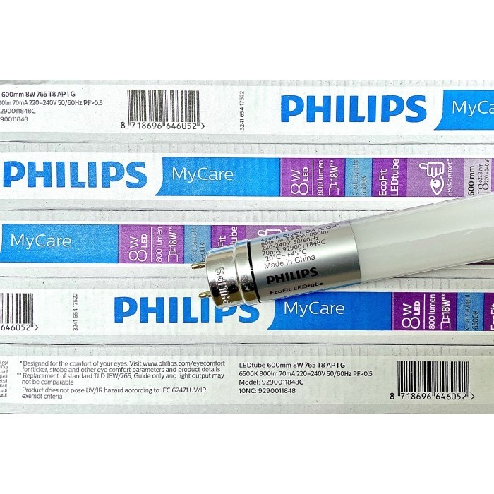 Lampu Philips TL Neon Led Tube T8 Ecofit 8 Watt 600mm 6500K Putih PER DUS ISI 20 PCS