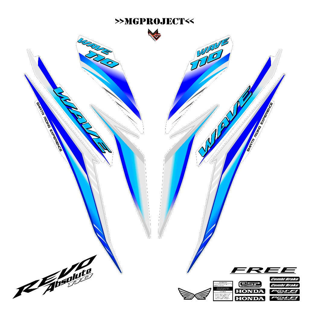 Striping Honda Absolute Revo 110 Grafis Putih (2) Stiker Wave 110 / Stiker Revo Lama 110 Mgproject