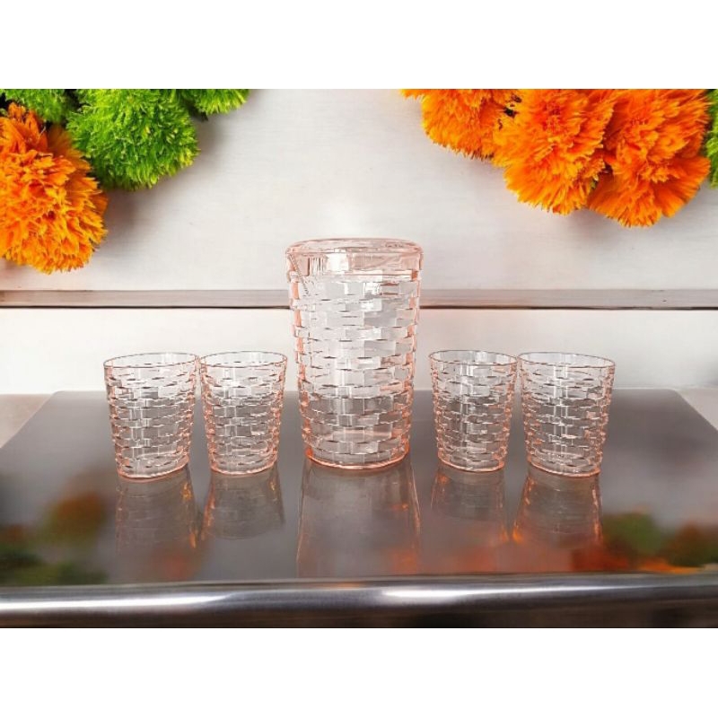 Teko Akrilik Tebal Bonus 4 Pcs Gelas Kristal