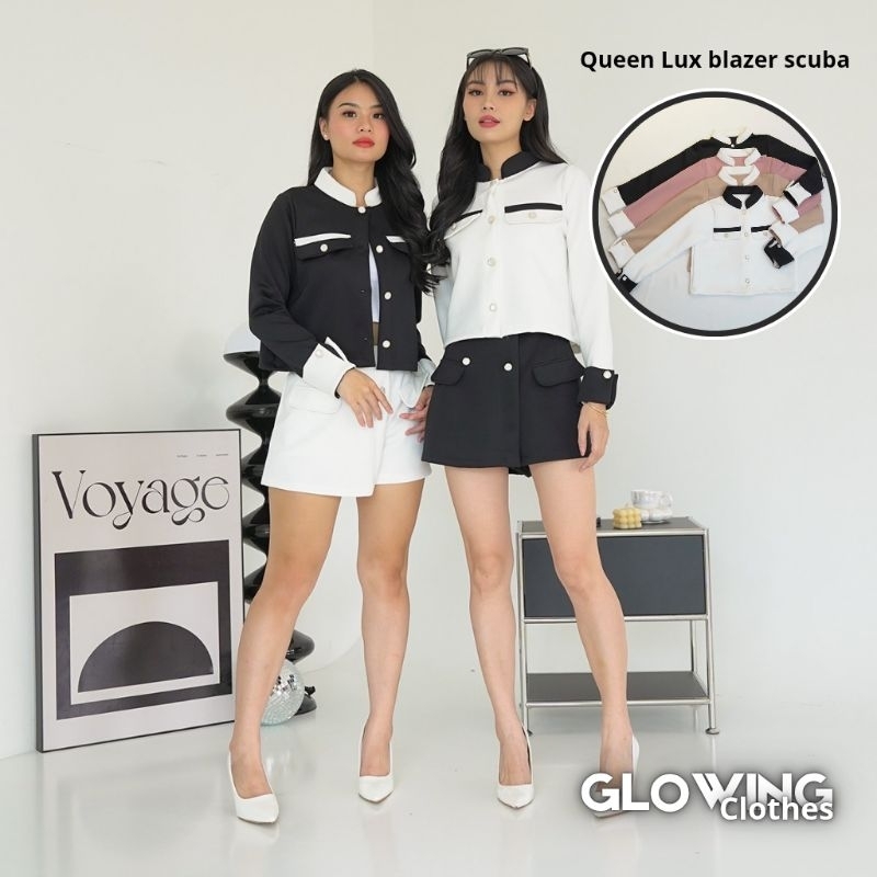 [DM-003] Atasan blazer semi formal wanita bahan scuba premium - queen Lux blazer scuba warna pink hi