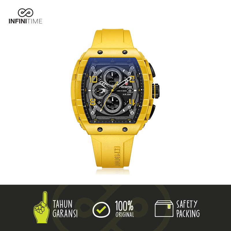 Jam Tangan Expedition E 6782 E6782 Yellow Black Pria Full Rubber
