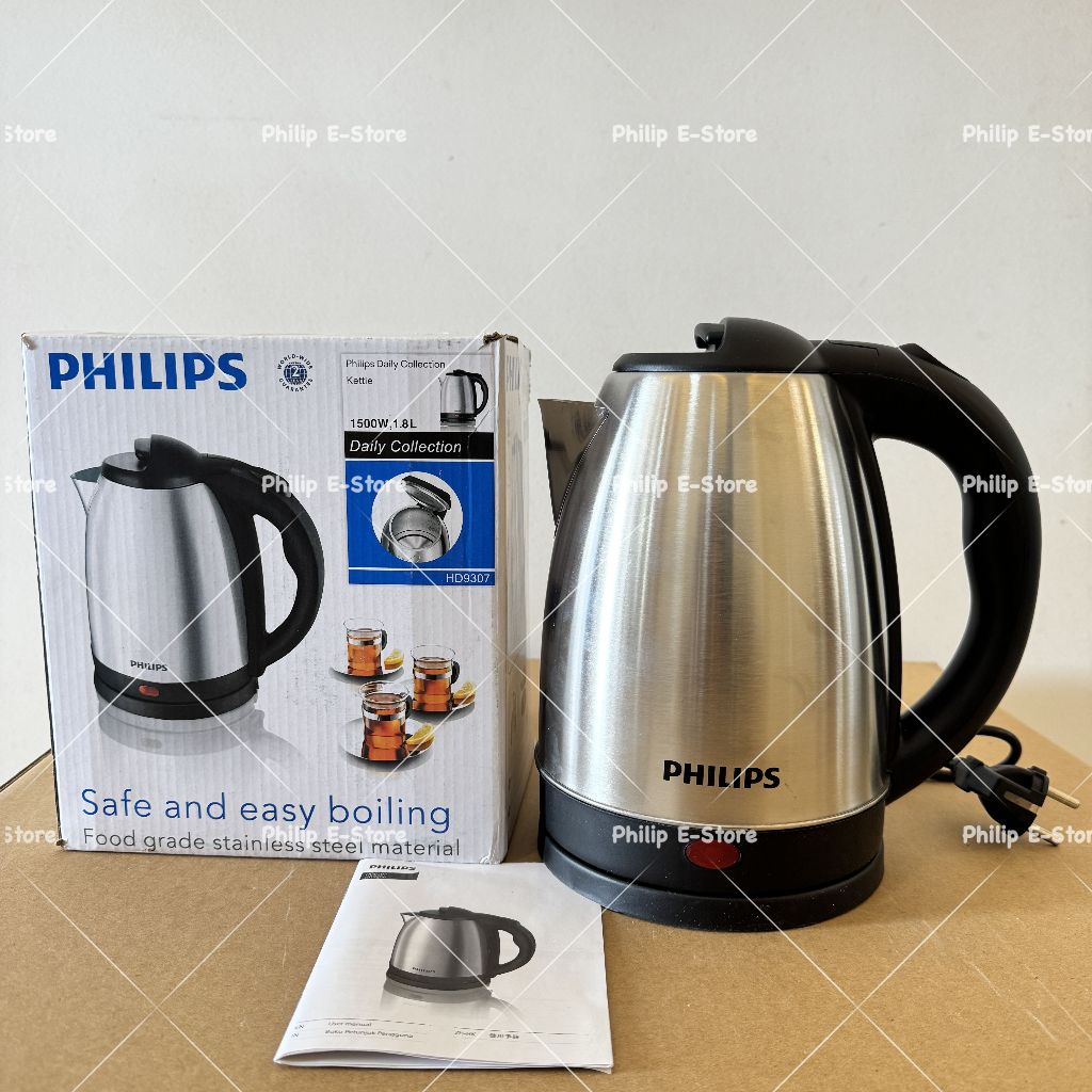 Philips Kettle Listrik 1.8Liter HD9307/HD9303 304 Stainless -Philips Ketel air peralatan rumah tangg
