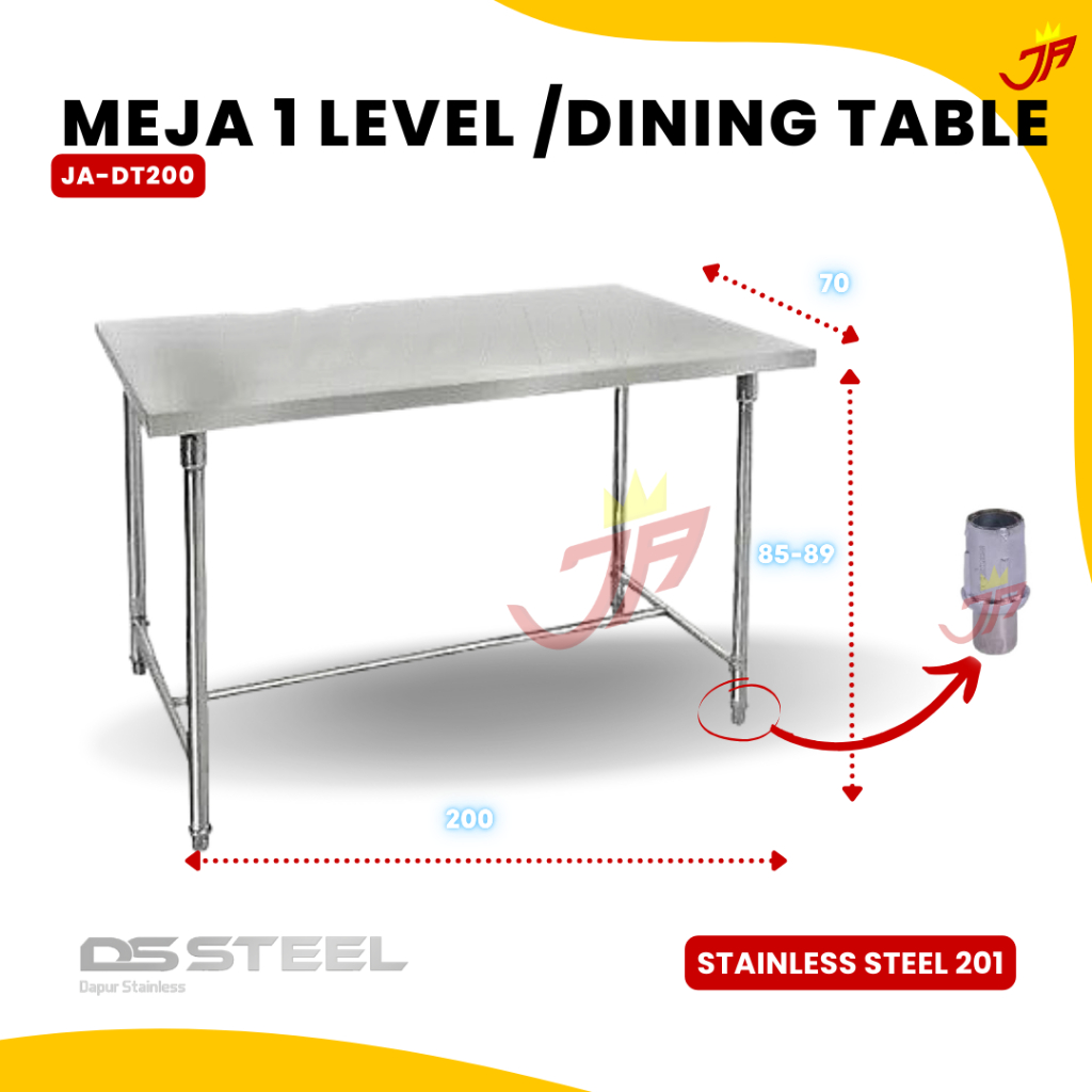 Meja Stainless 1 level / Dining Table Stainless 200cm