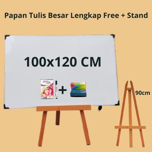 

Stand + Whiteboard ukuran Besar 100x120cm / Penyangga Papan Tulis Gratis Penghapus dan Spidol