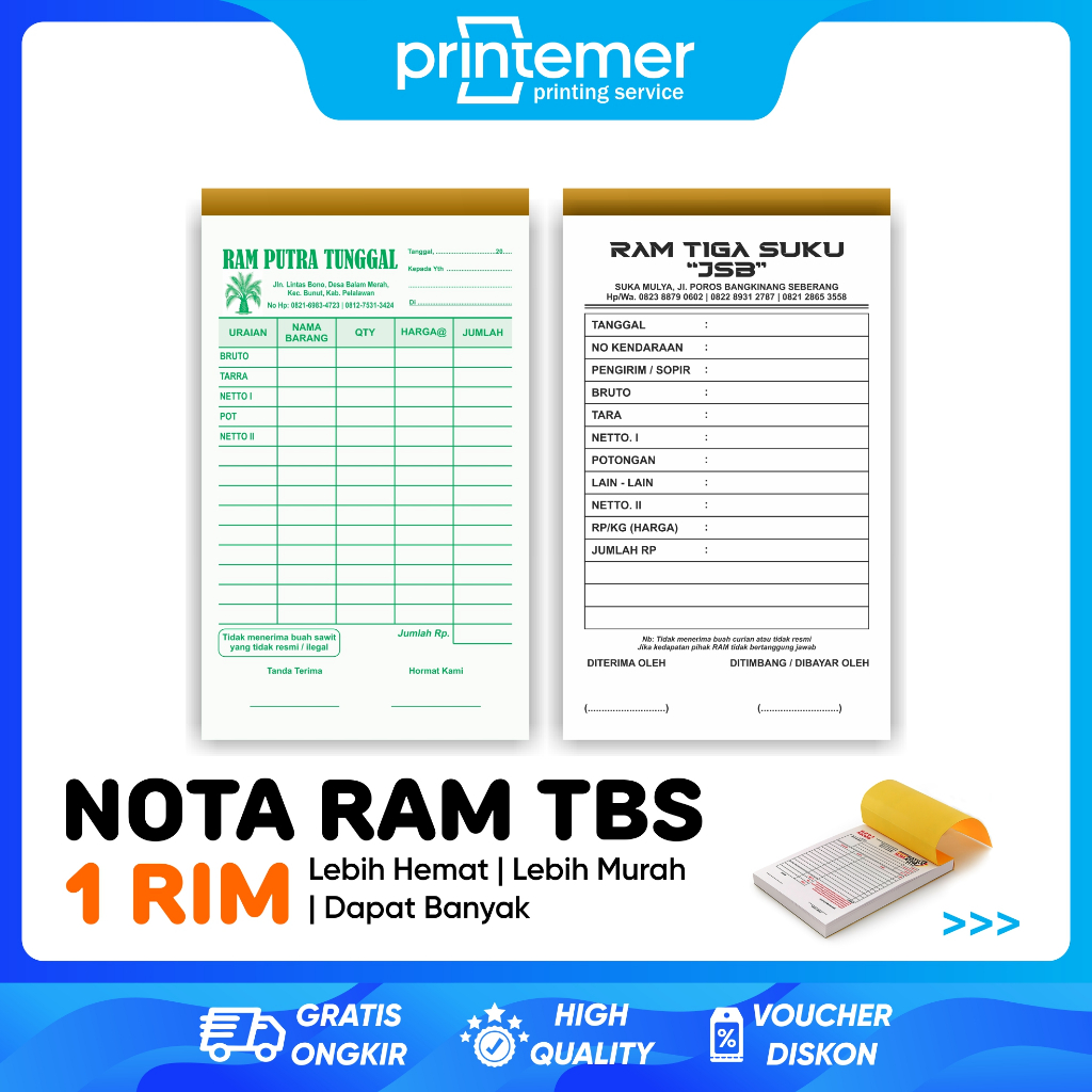 

CETAK 1 RIM NOTA RAM TBS CUSTOM 2 LAYER