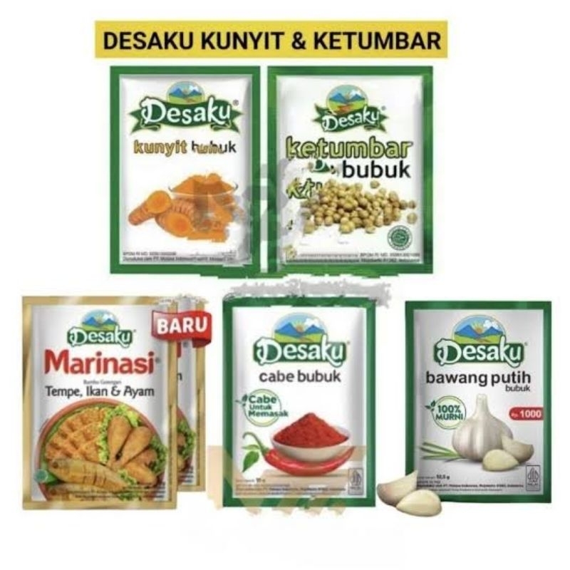 

ECER BUMBU BUMBU DESAKU KETUMBAR | KUNYIT | MARINASI | BAWANG | CABE SACHET NETTO 1 SACHET