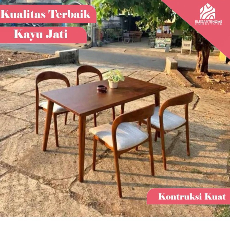 kursi meja makan, kursi makan kayu jati jog cushion busa, meja makan kayu jati, kursi makan minimali
