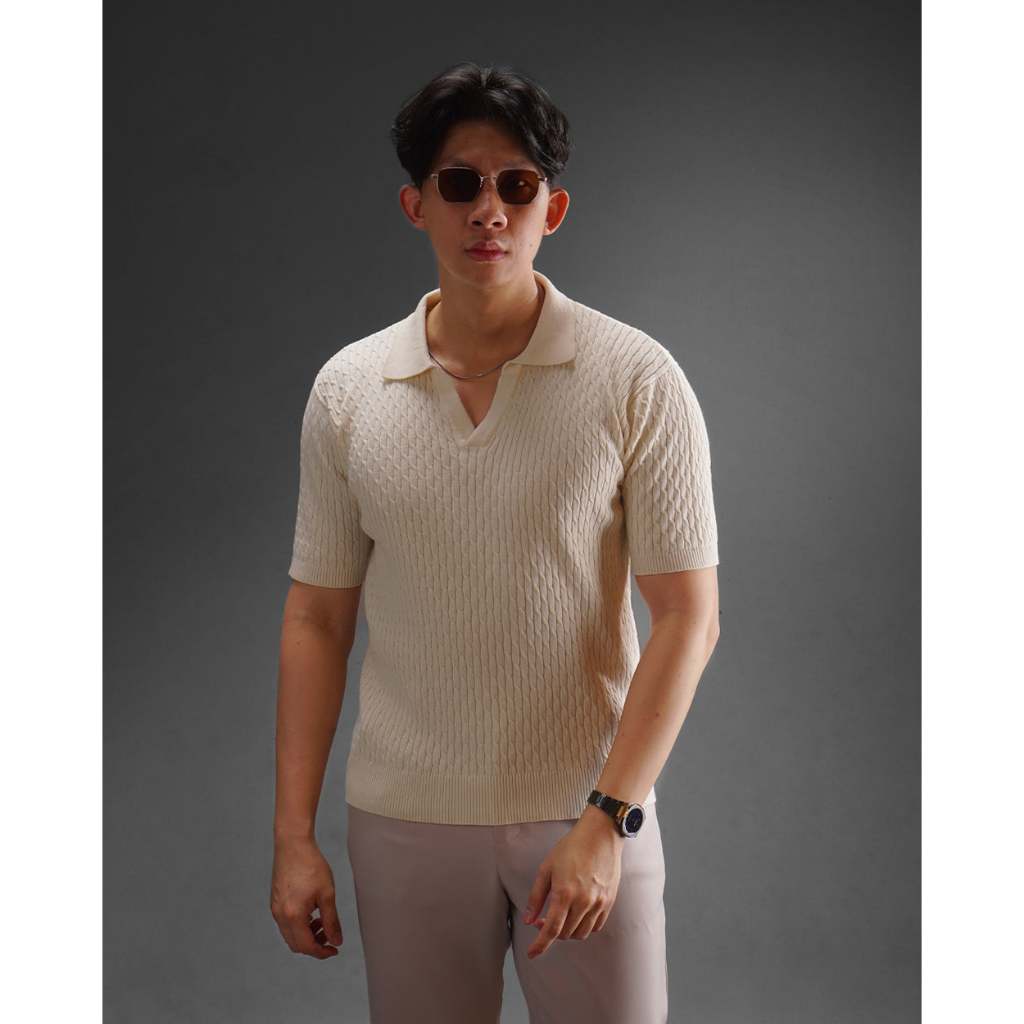 SIGNORE Polo Stockholm Limited (Offwhite) - Cable Knit Polo Old Money by SGNR
