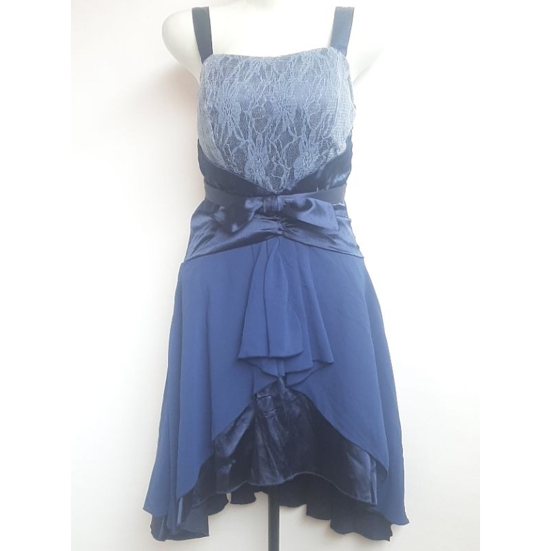 Gaun Dress Mini Navy Elegan Renda Pesta Pakaian Malam Lingerie Preloved Like New PL