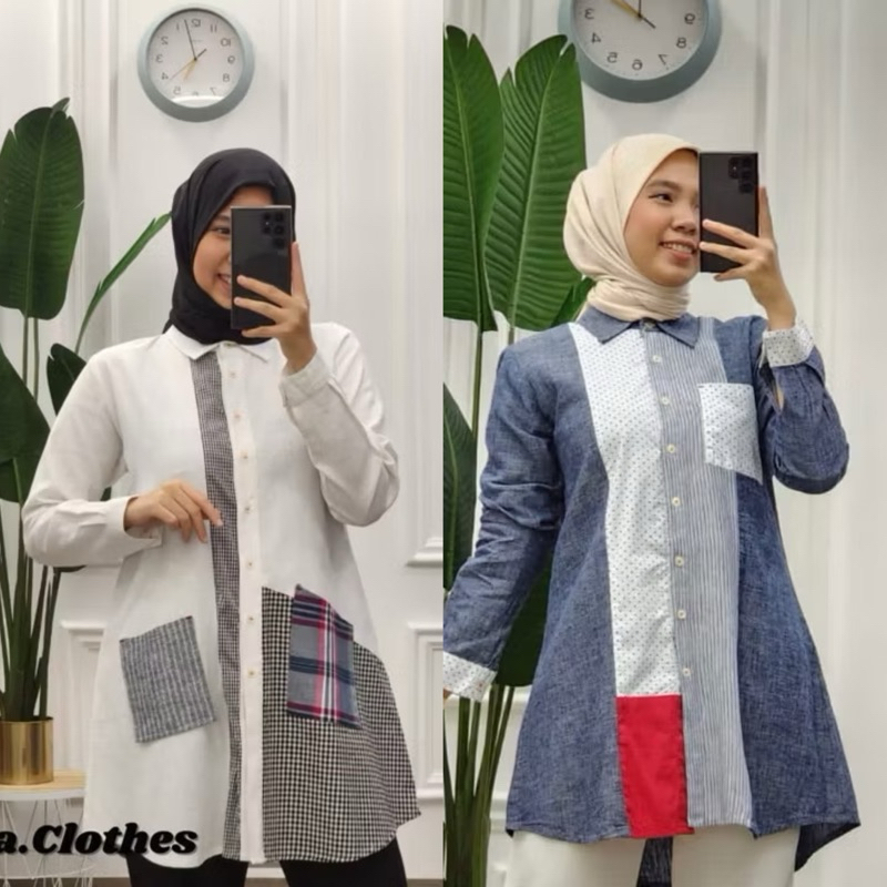 Kemeja Blouse Tunik Katun Kombinasi Sesya Clothes by Semut