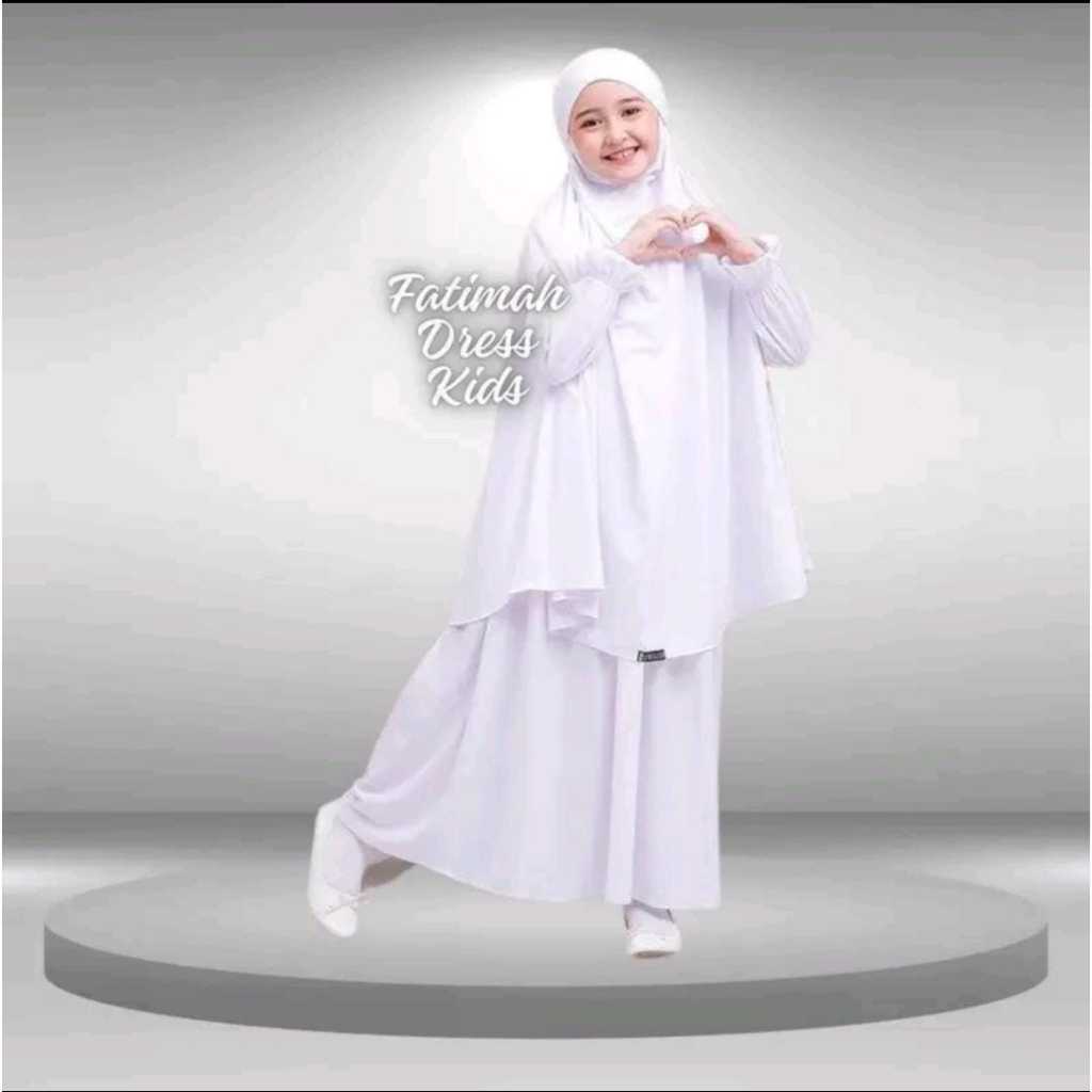 Gamis Abaya Anak Perempuan French Khimar Set Cadar [Nada - Putih]