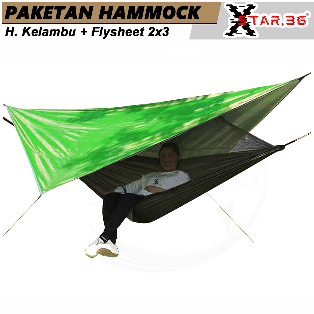 RB Paketan Hammock kelambu + Flysheet 2x3 yard paket hemat ayunan jaring kelambu flysheet waterproof