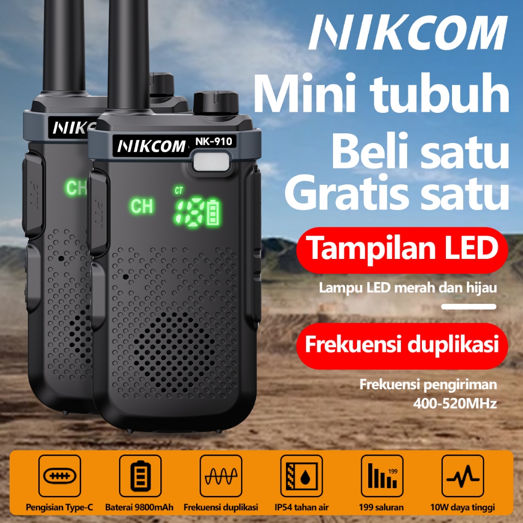 HT NIKCOM NK910 Two Way Radio （2Unit）Copy Frequency High Power 10Watt jarak jauh 10KM High-Capacity 