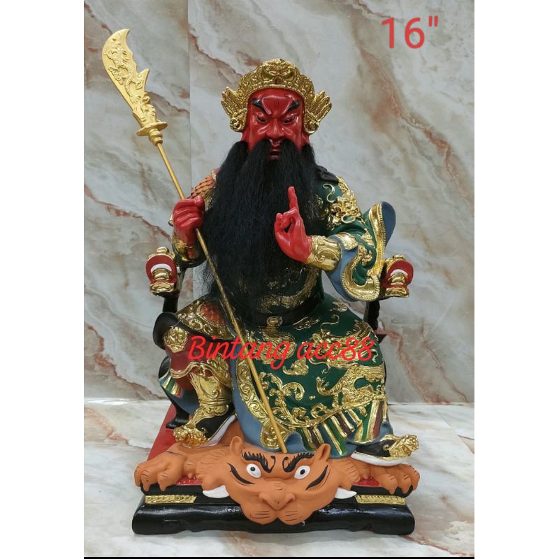 patung dewa kwan kung / kwan kong / guan yu - fiber - 16inch - 2jari