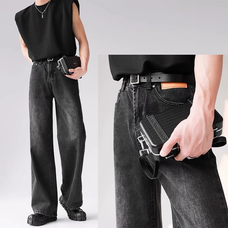 celana gombrong jeans pria panjang baggy pants jens kulot ABU hitam denim cowok korean style jins