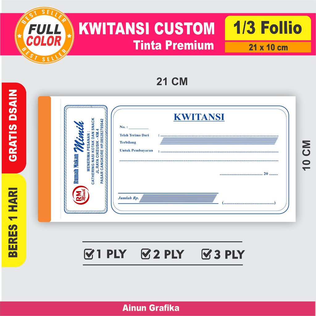 

KWITANSI CUSTOM UKURAN 1/3 POLIO 10X21 CM 1 PLY ATAU 2 PLY ATAU 3 PLY 100 LBR DAN 50 LBR