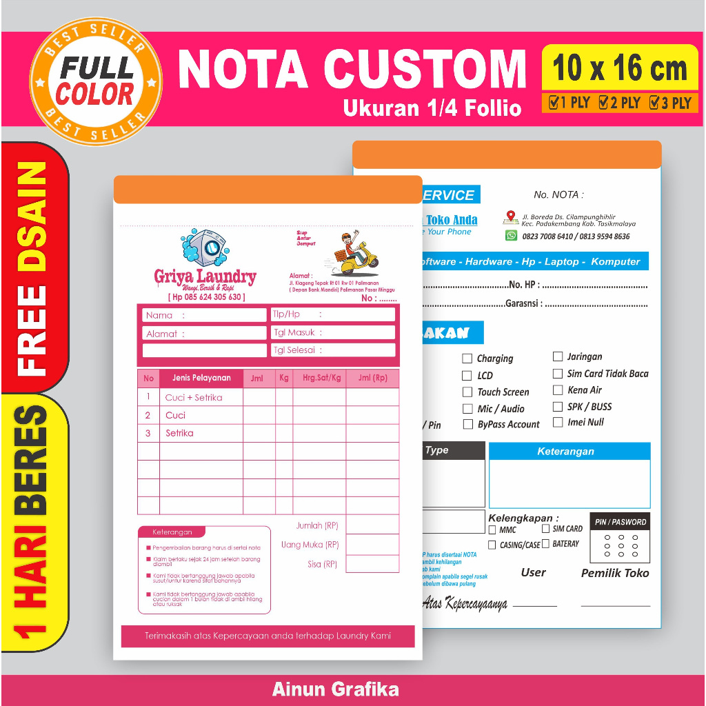 

Nota custom ukuran 1/4 folio 50 lbr / Nota custom / nota 1 ply / nota 2 ply / NOTA 3 PLY