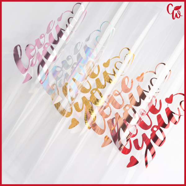 

Kertas Buket Bunga Tulisan LOVE YOU Flower Wrapping Transparant Cellophane Waterproof Valantine Ecer KB60