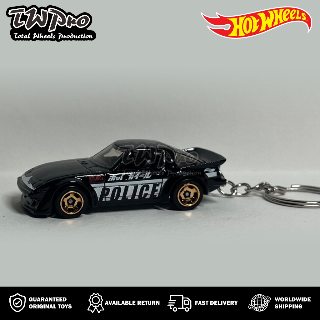 GANTUNGAN KUNCI HOT WHEELS MAZDA RX-7 POLICE - BLACK - HITAM - KEYRING - KEYCHAIN - CUSTOM - TOTAL W