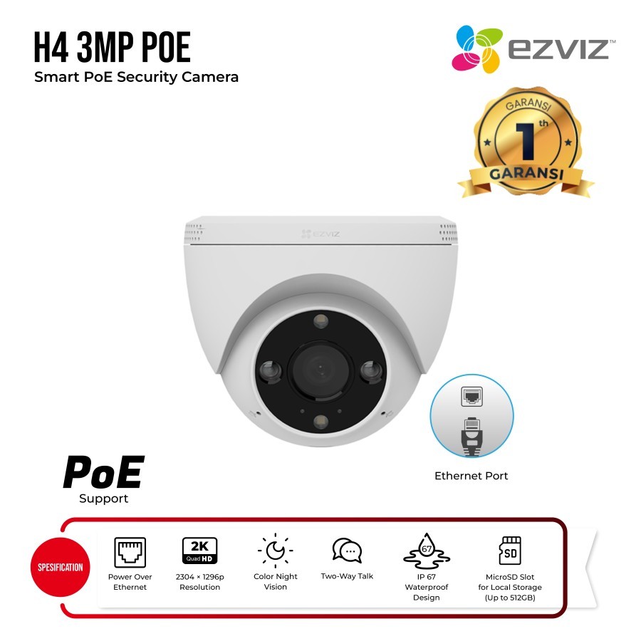 EZVIZ H4 3MP POE SMART PoE SECURITY CAMERA