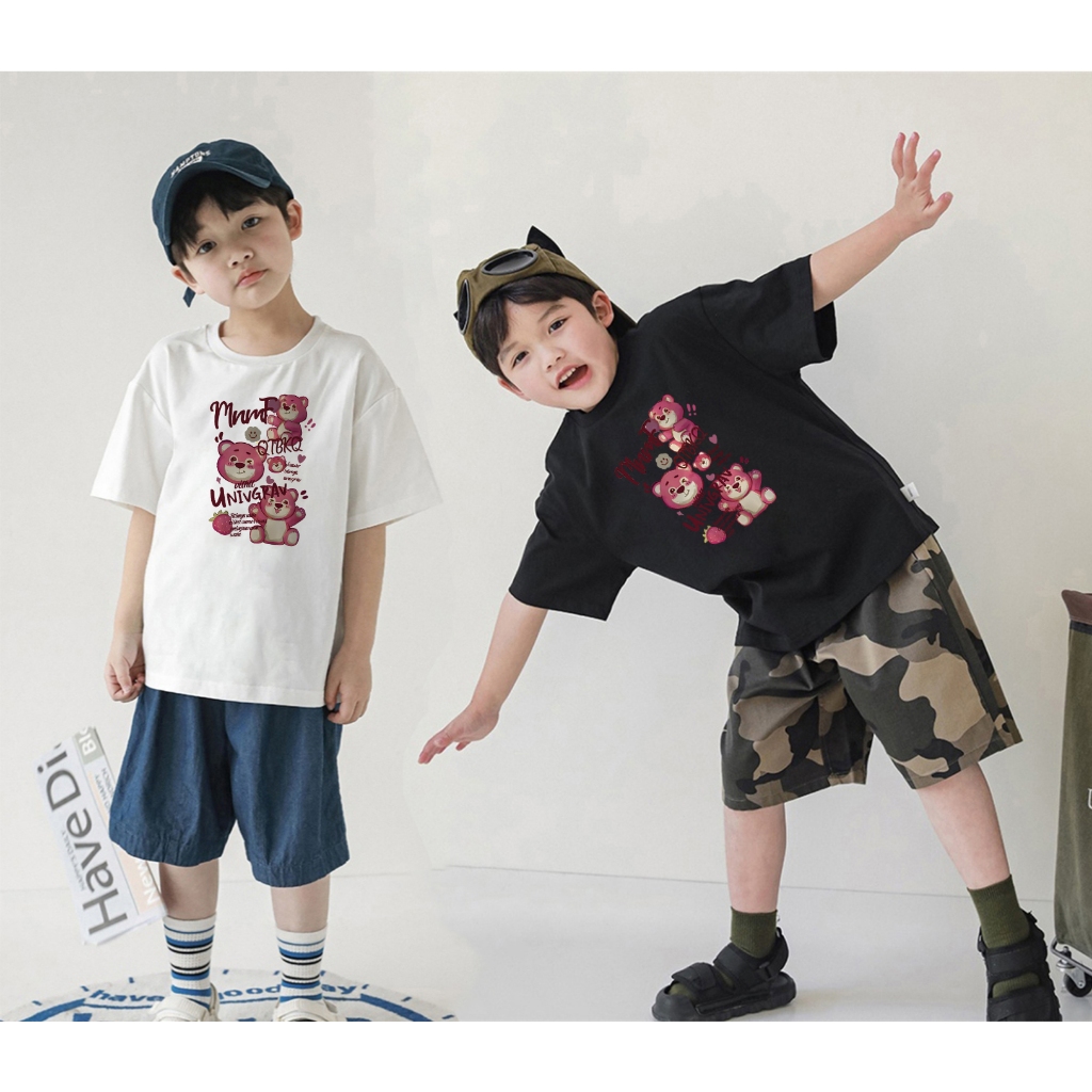 korea style Putih cocobaby t shirt cotton Kaos Atasan Anak laki-laki Perempuan | Tiga Beruang Strawb