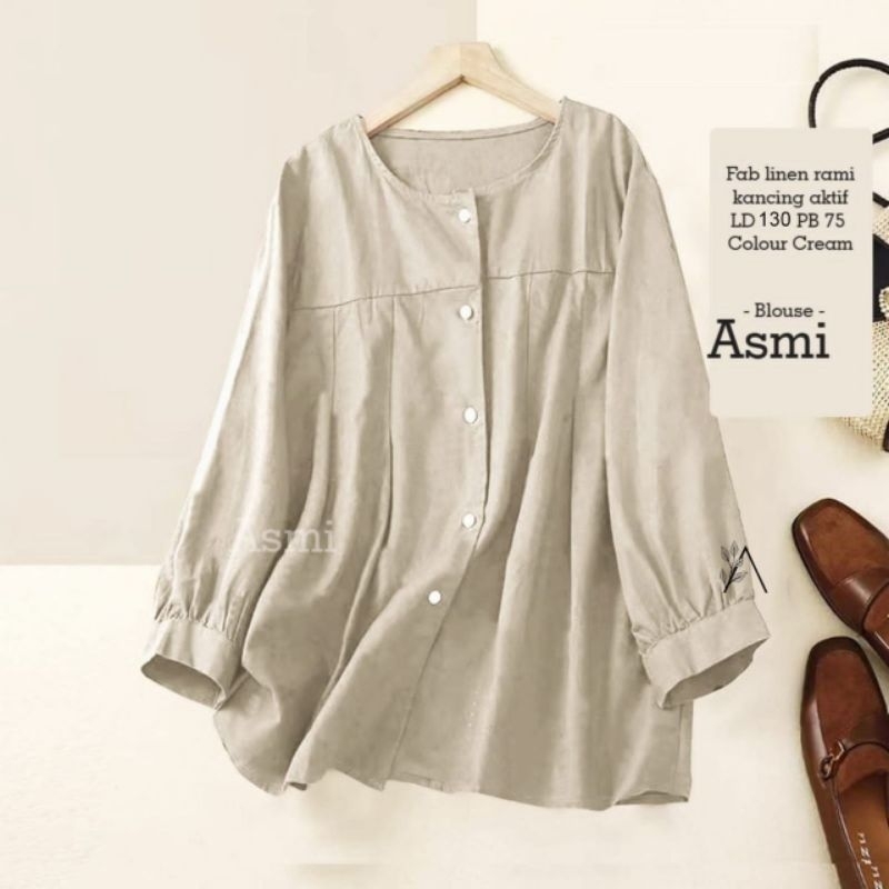 Blouse Wanita Katun Linen Rami Polos Asmi Blouse by Aliya Blouse Jumbo