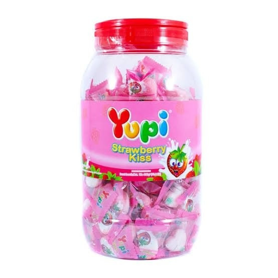 

Yupi Kembang Gula Lunak Jeli Rasa Strawberry Kiss Toples 300gr
