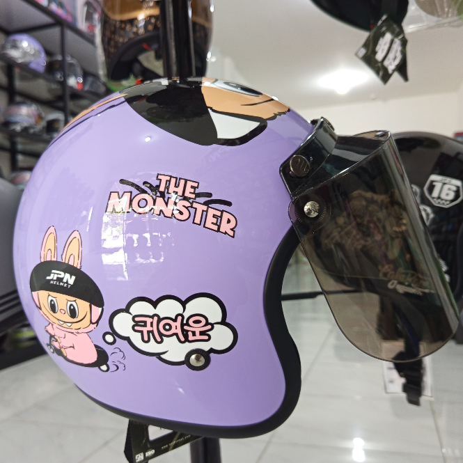 HELM JPN RETRO MOTIF KACA MONSA LABUBU PASTEL PURPLE