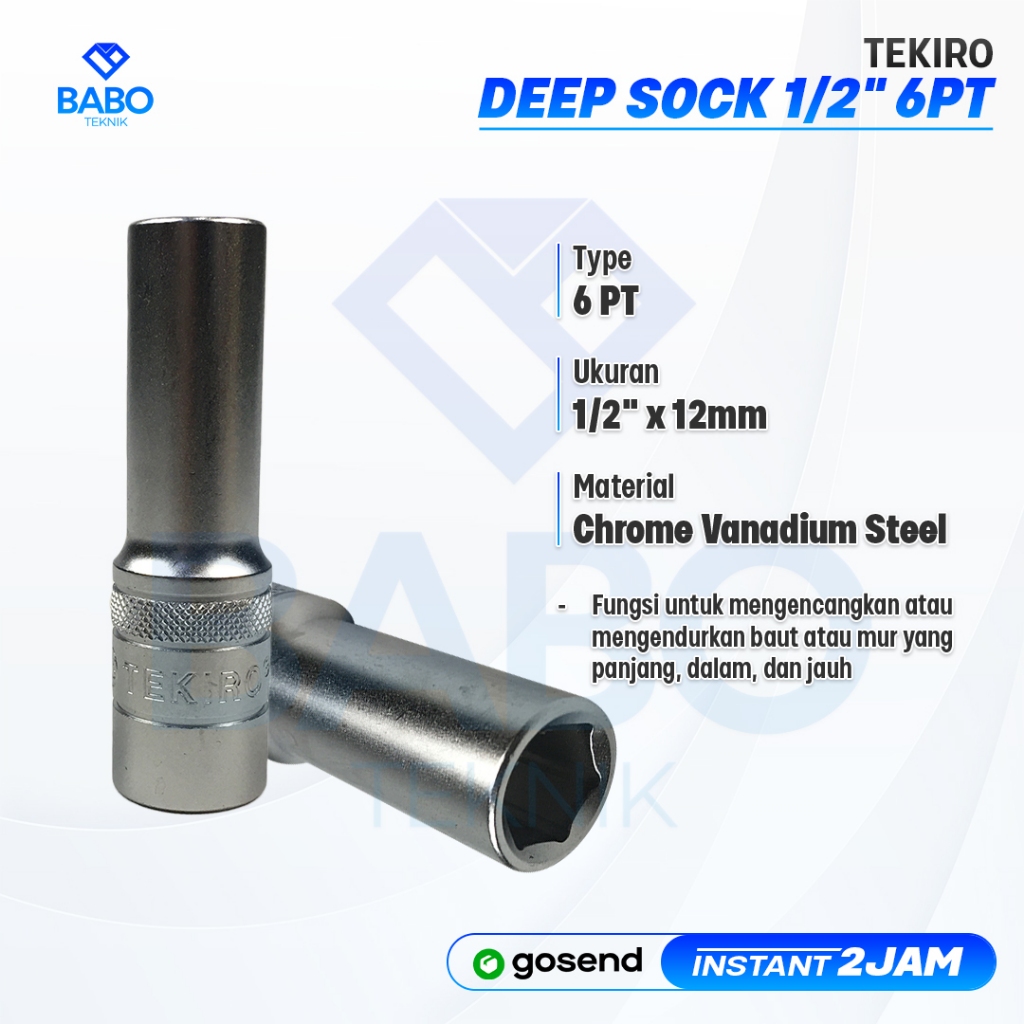 TEKIRO Mata Sok 12 mm Panjang Deep wTEKIRO Mata Sok 12 mm Panjang Deep wall Socket 1/2” 6 PT Mata Ku