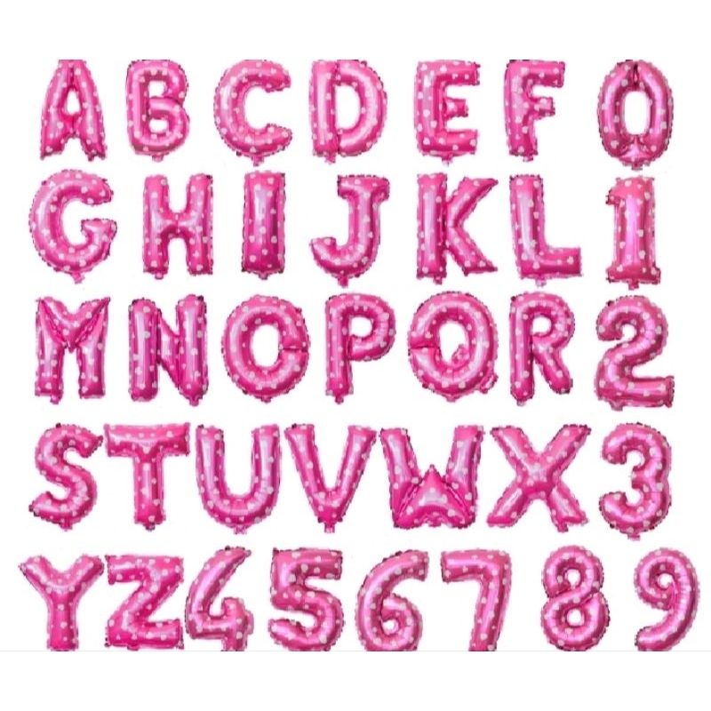Balon Foil Huruf Angka Warna Pink 40cm / Balon Huruf A-Z / Balon Angka 0-9