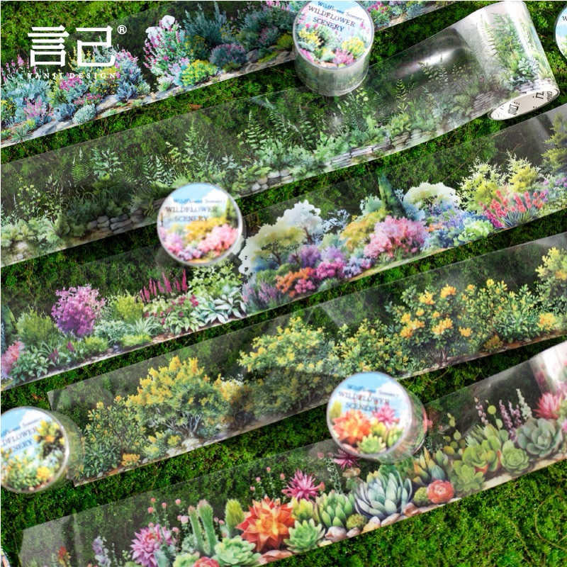 

(3CA) washi tape selotip transparan full tanaman liar taman garden wild life flower tree scenery