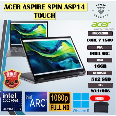 ACER ASPIRE SPIN ASP14 TOUCH CORE 7 150U 16GB 512GB W11+OHS 14.0WUXGA