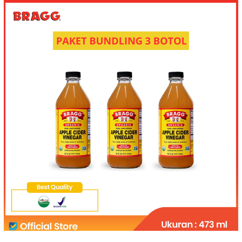 

Paket BUNDLING 3 Pcs Bragg Organic Raw Unfiltered Apple Cider Vinegar 473 ml