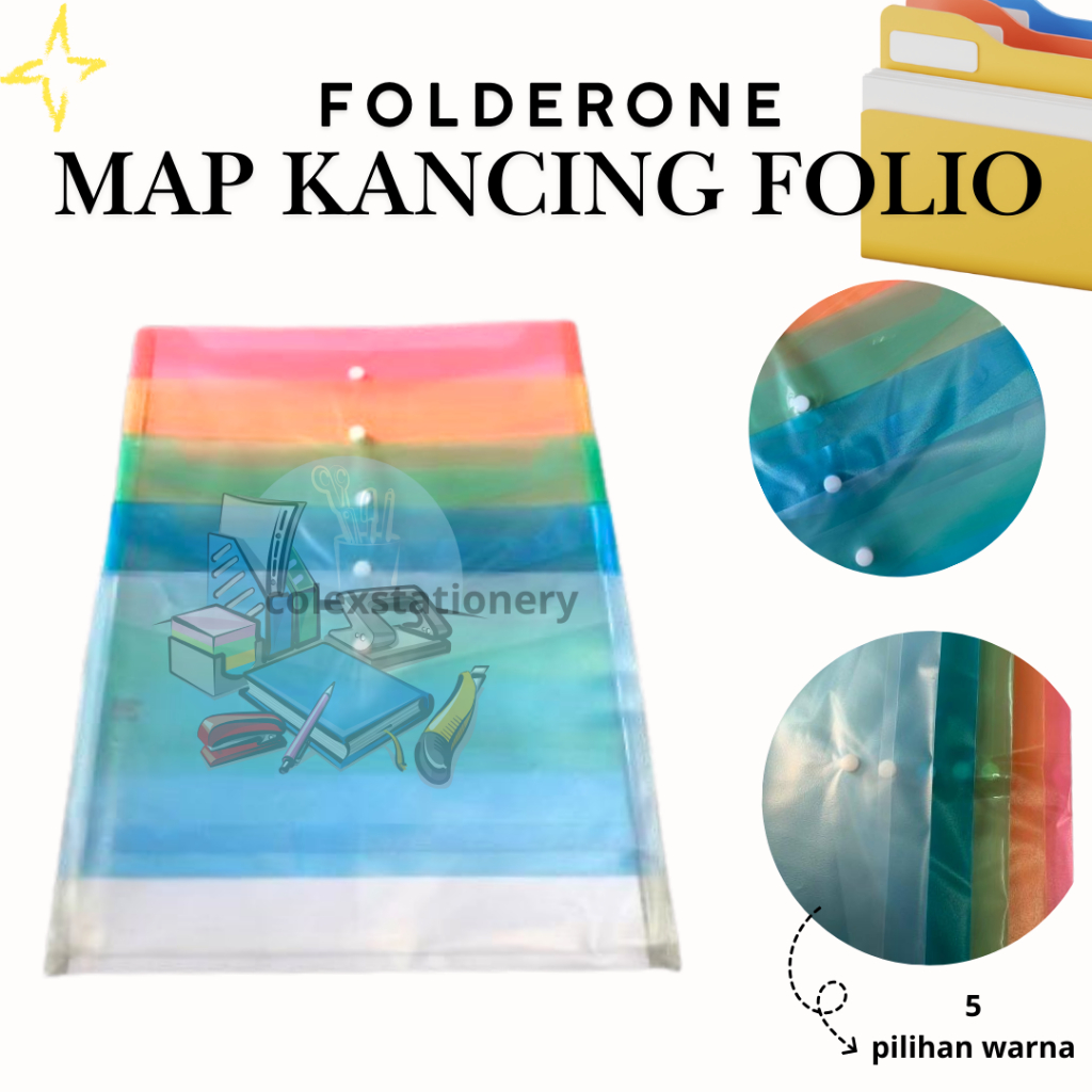 

[1 PC] Map Kancing File Punggung / Map Kancing Plastik 5 Warna Transparant Ukuran Folio Murah Folderone