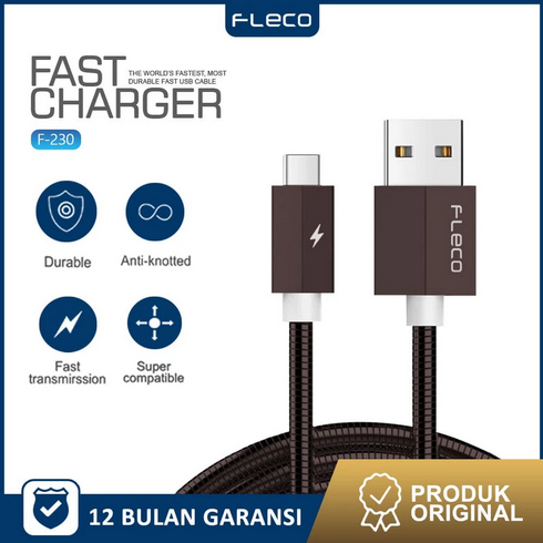 Kabel Data Fast Charging Aluminium Iphone Type C Metal Cable Fast Charger F-230 FLECO