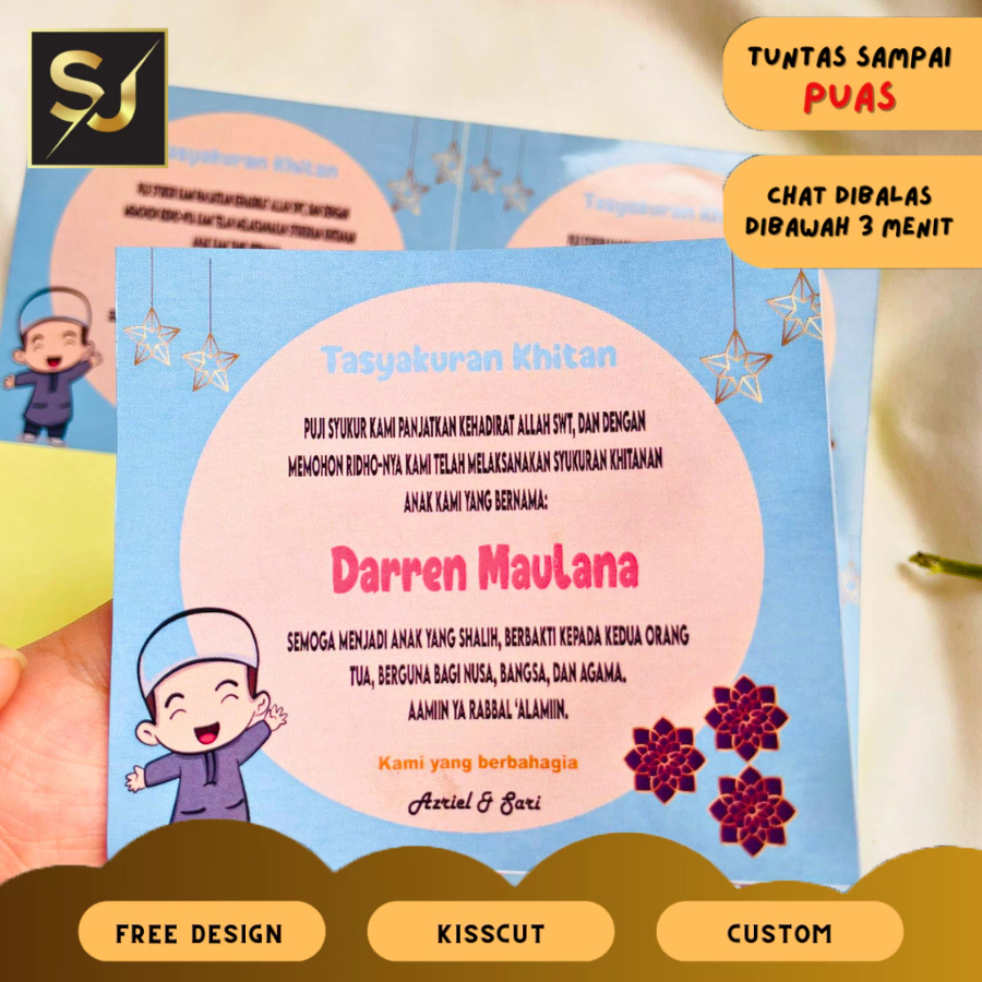

2-6 Stiker Khitan / Tasyakuran Walimatul Khitan Bulat Custom Unik sticker bahan chromo sunatan anak