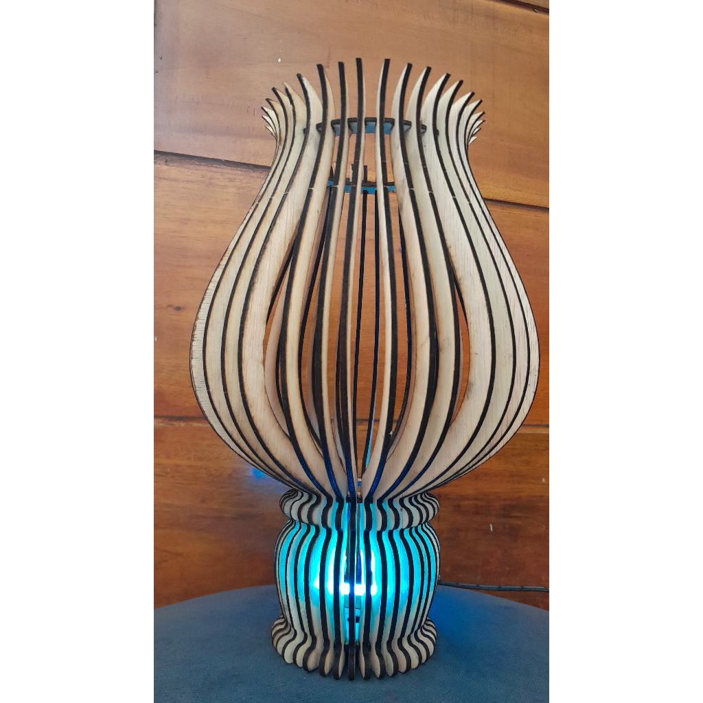 Hiasan Lampu Meja Kayu Bentuk Api Unggun 2 tingkat Cantik, Estetis elegan