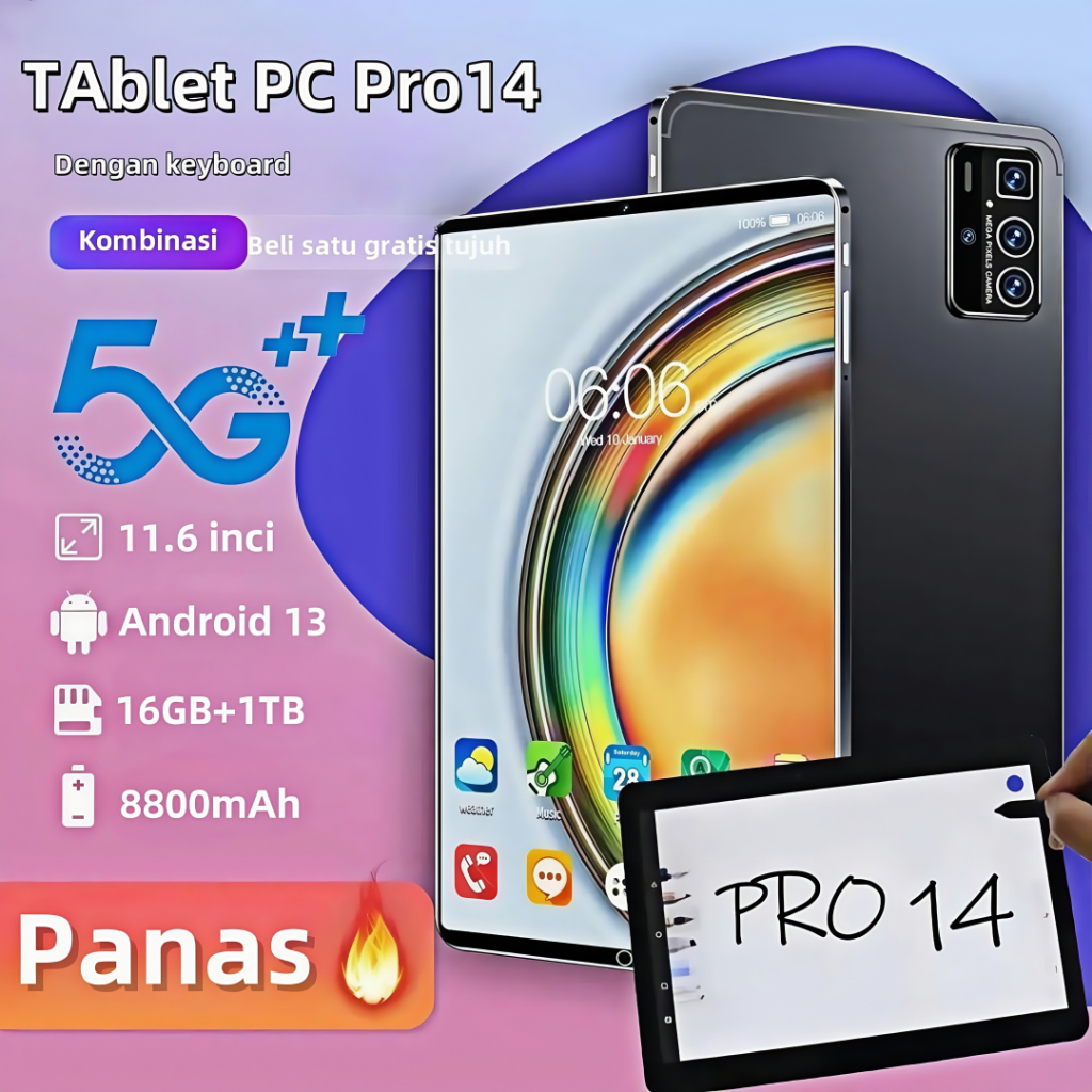 2025 Asli Baru PRO14 Tablet 16GB+1TB Tablet Pembelajaran Online Siswa 4G/5G/WIFI Tablet Android 11.6